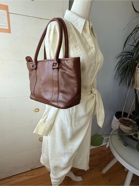 Vintage 90's L.L. Bean Brown Leather Shoulder Tote Field & Town
